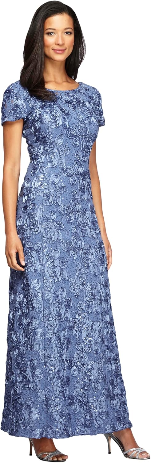 Elegant Long Rosette Mother of The Bride Dress with Sleeves