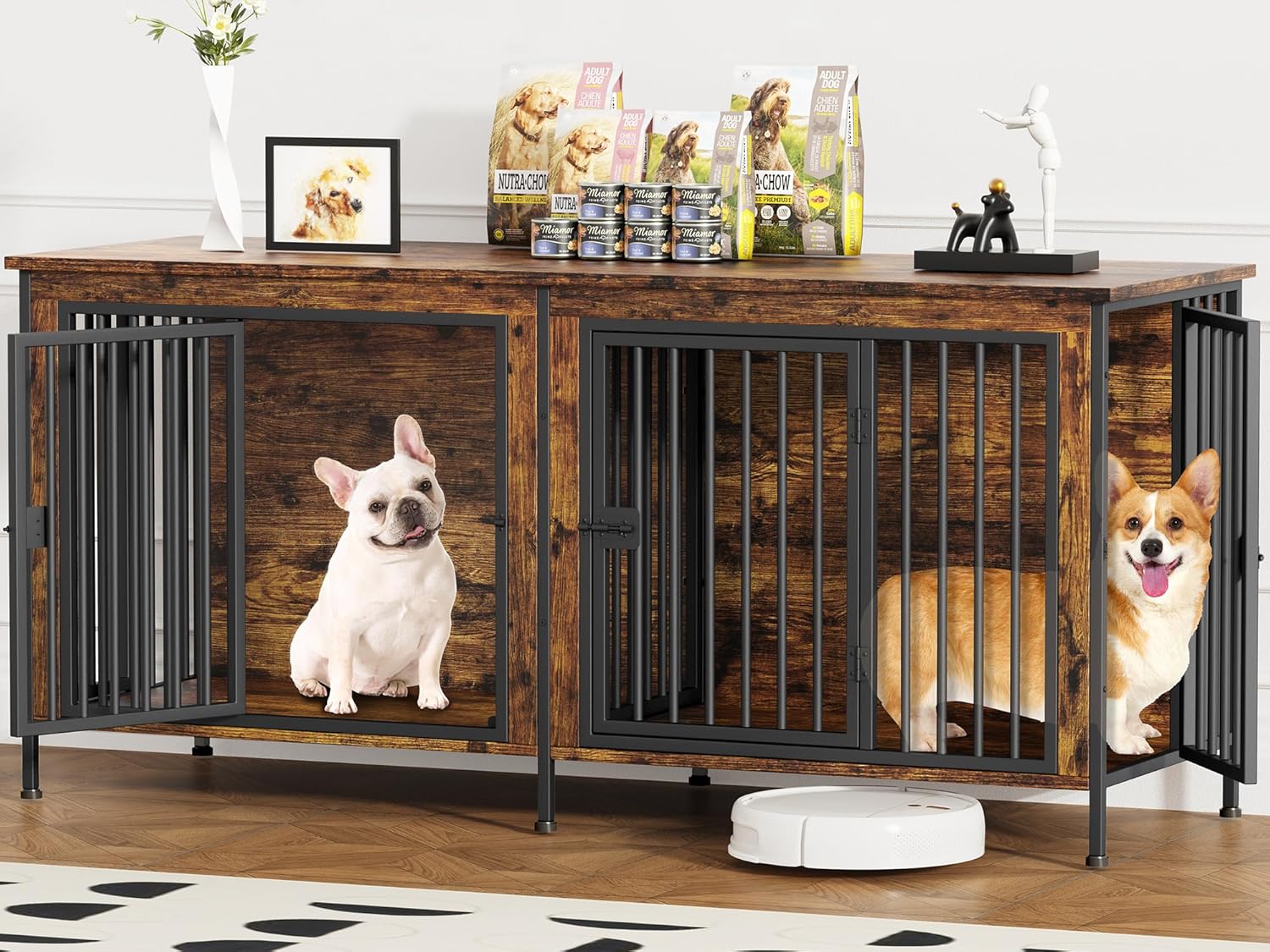EasyCom Dog Crate Furniture for 1 or 2 Dogs, Heavy Duty Design