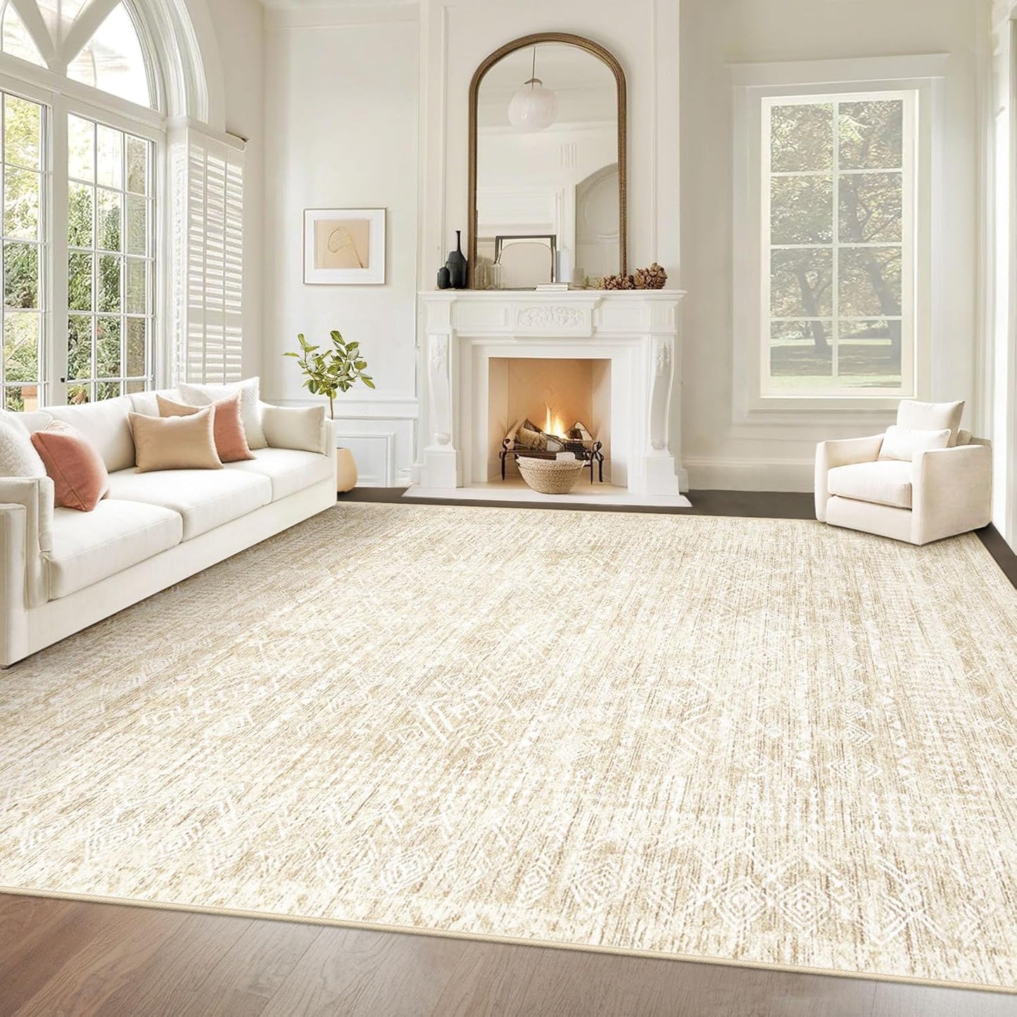 Washable Moroccan Geometric Boho Rug for Living Room 8x10