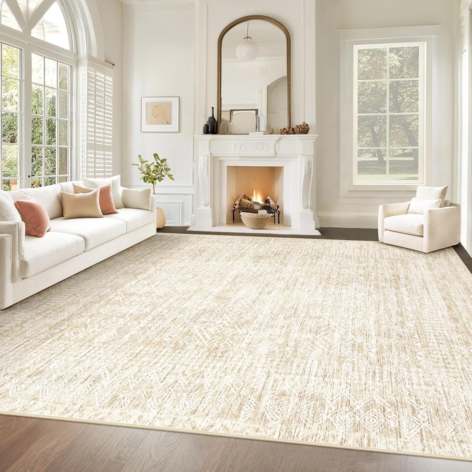 Washable Moroccan Geometric Boho Rug for Living Room 8x10