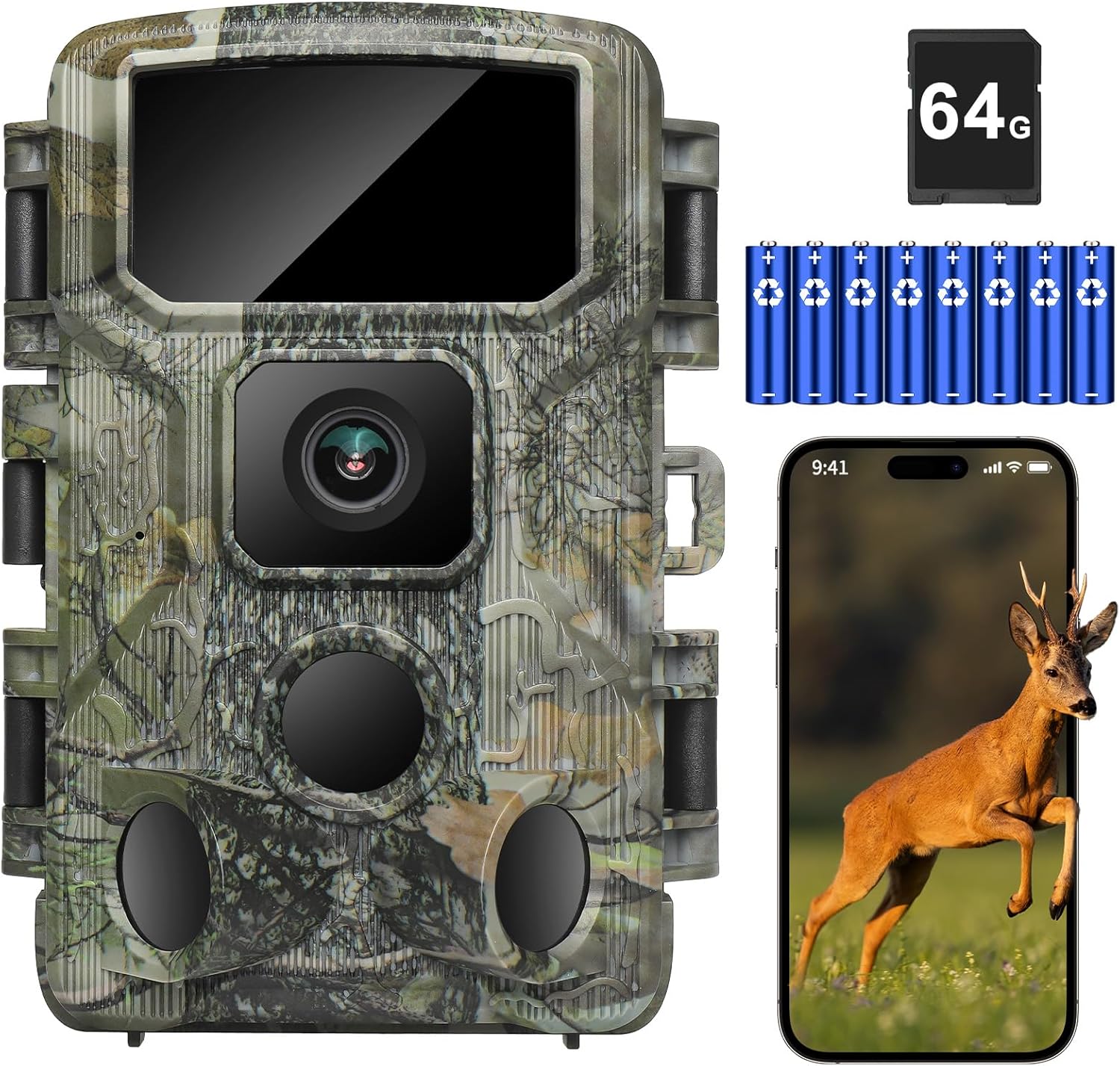 KJK 4K WiFi Trail Cam: 64MP, Night Vision, Waterproof