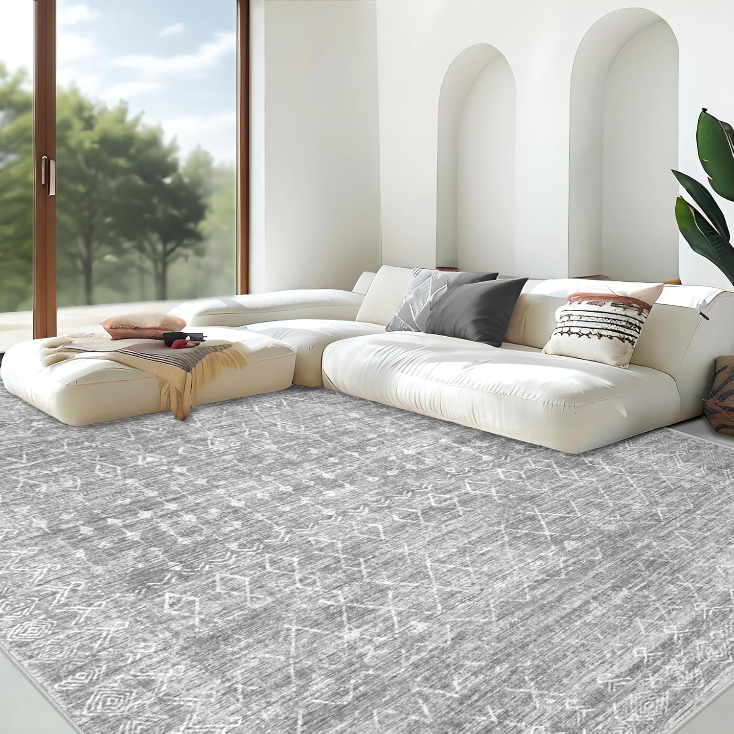 Large Soft Boho Geometric Area Rug for Living Room 8x10
