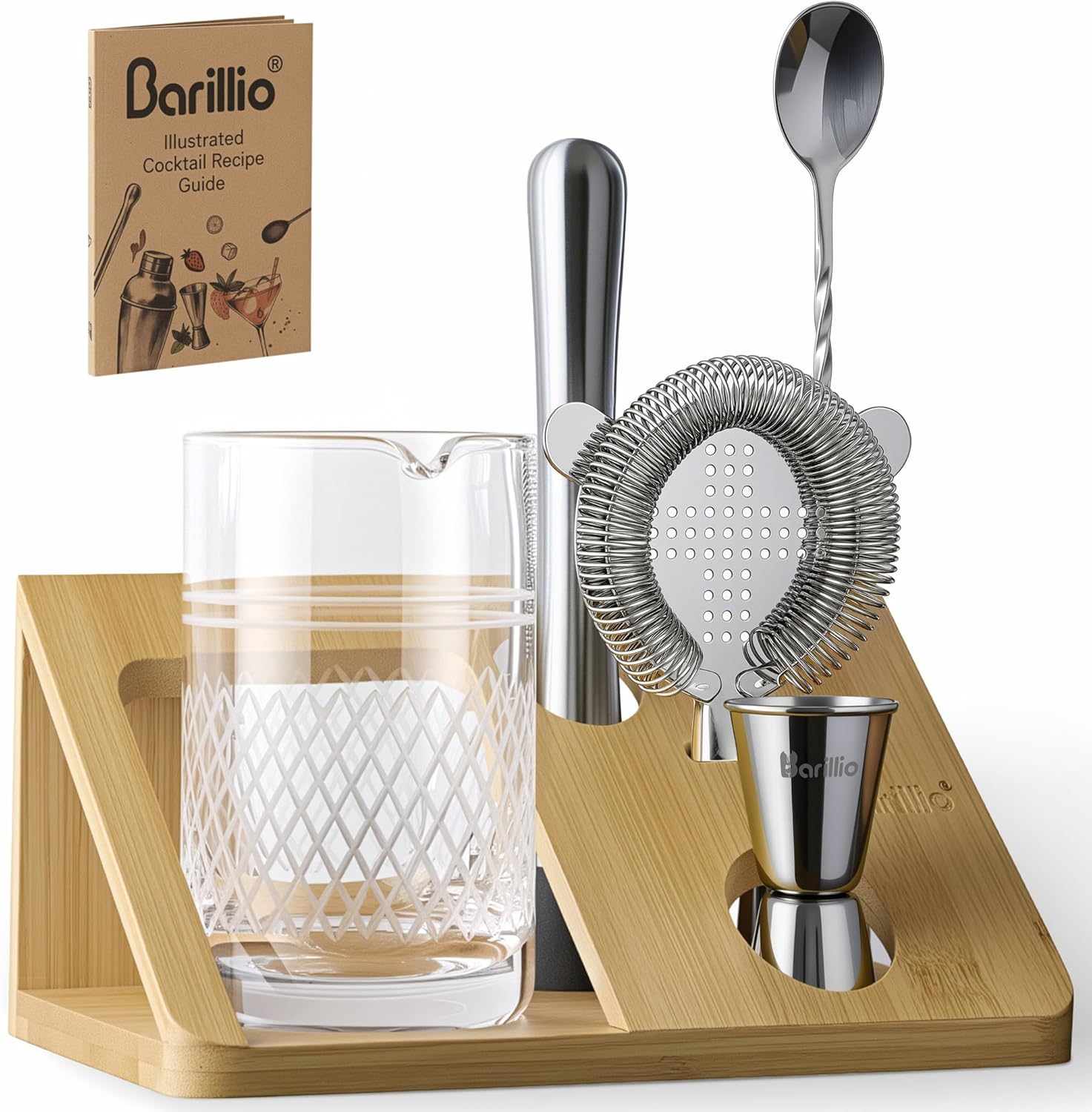 Barillio 20 Oz Crystal Cocktail Mixing Glass Set with Tools