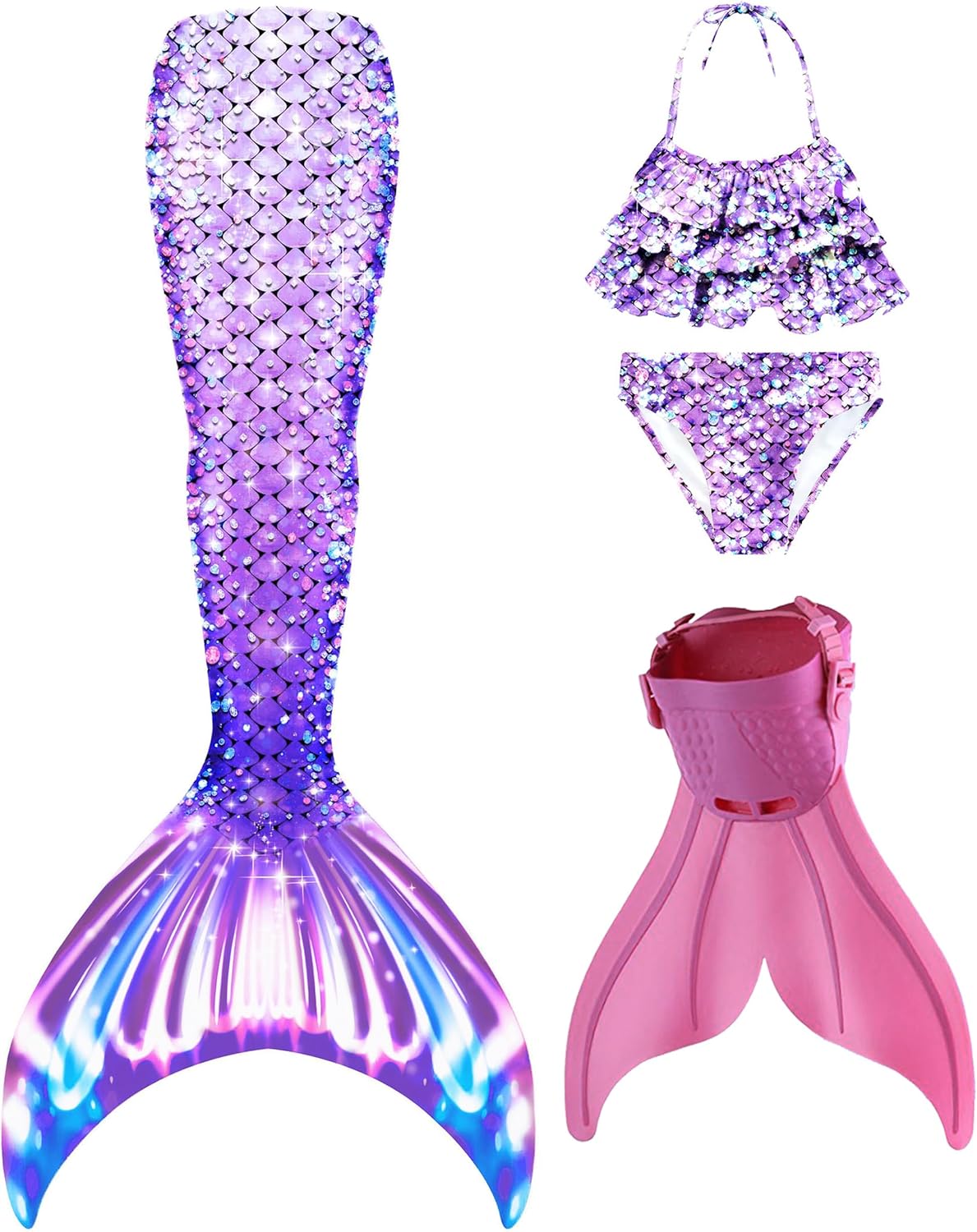 DNFUN Mermaid Tails for Swimming Monofin Swimsuit for Girls