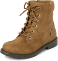Girls Faux Suede Lace Up Combat Boots - Quilted Detail