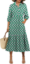 Women Summer Rayon Maxi Dress with 3/4 Puff Sleeve - Boho Floral