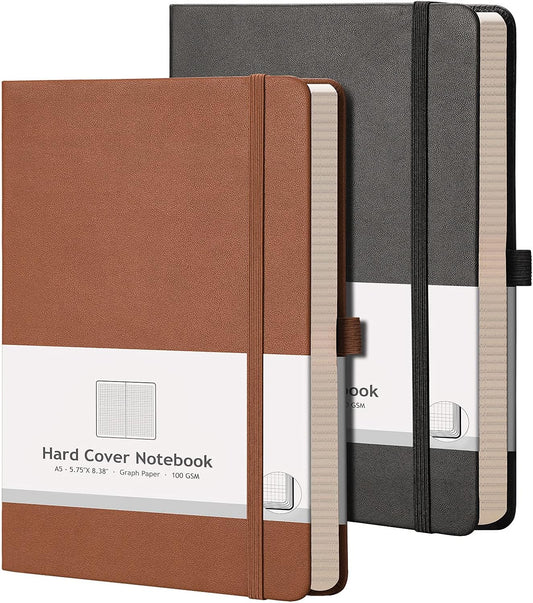 AHGXG 2 Pack A5 Grid Notebook - 384 Pages, 120gsm Graph Paper!