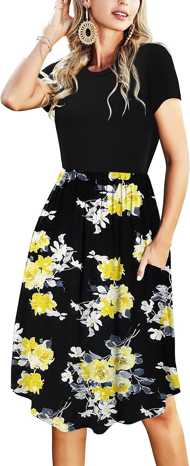 Simier Fariry Womens Summer Pocket Knee Length Casual Dress