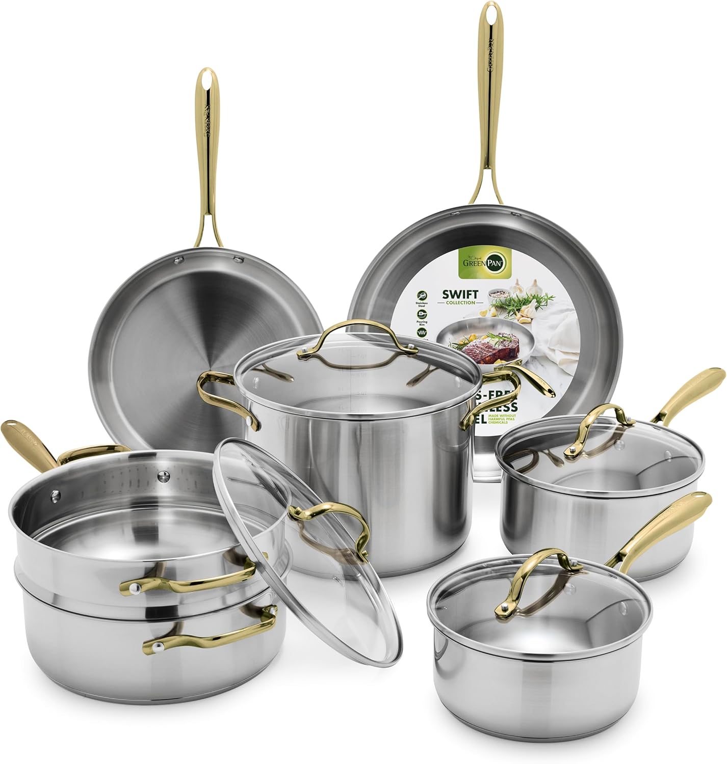 GreenPan 11 Piece Stainless Steel Cookware Set for Every Kitchen