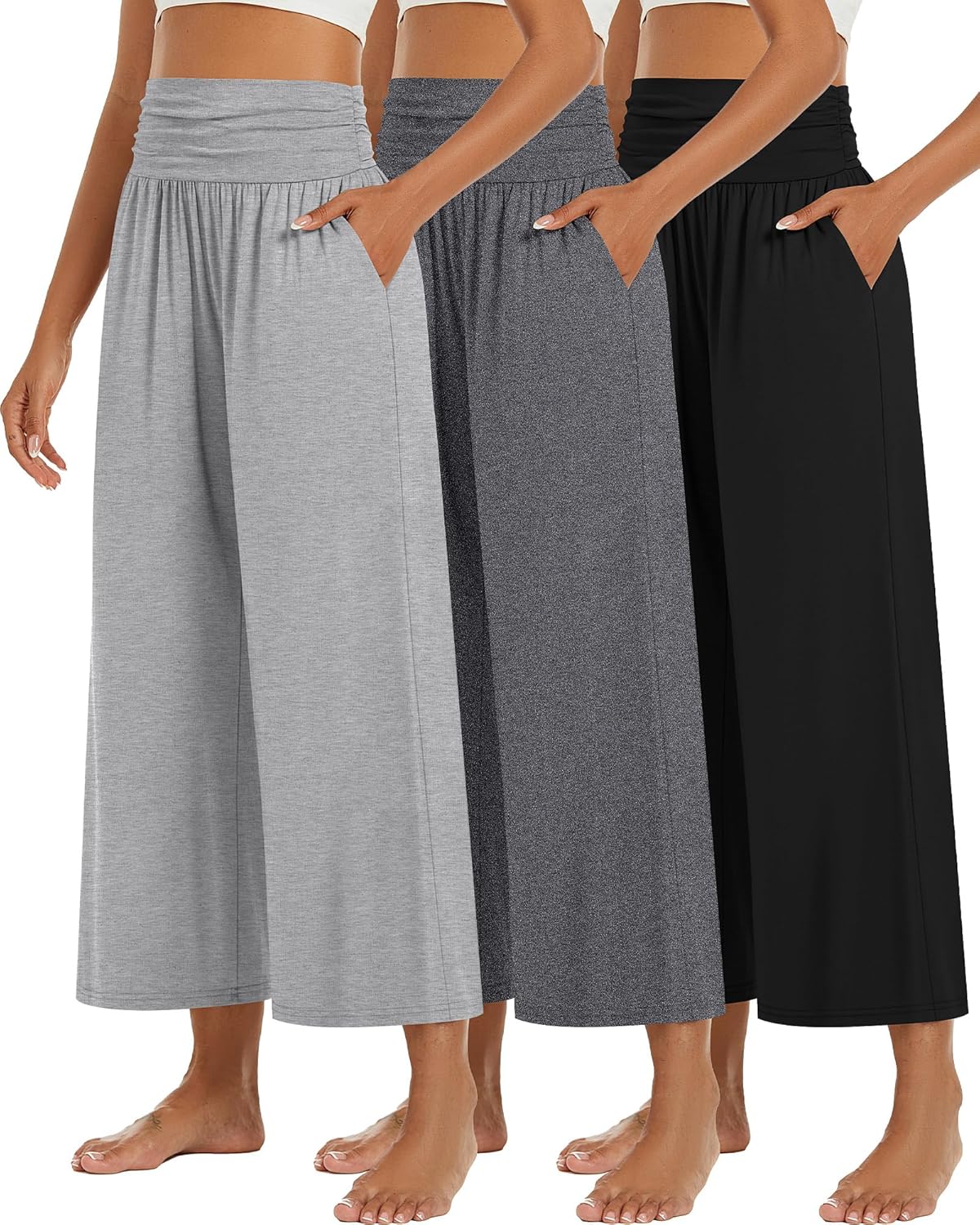 Wide Leg Cropped Pants for Women - Stylish High Waist Lounge