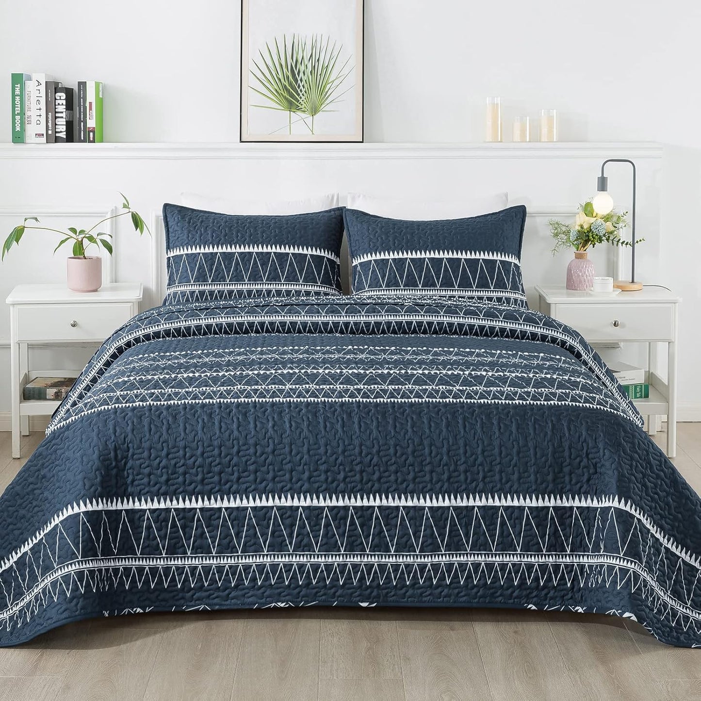 Andency Navy Blue Quilt Set for California King - 3 Piece Set