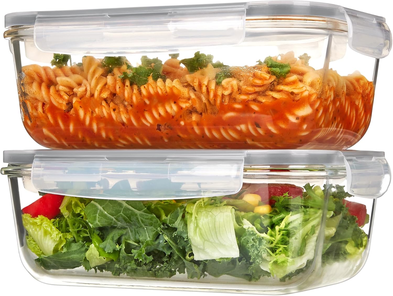 Large Glass Food Storage Set, Snap Airtight Lid, Grey