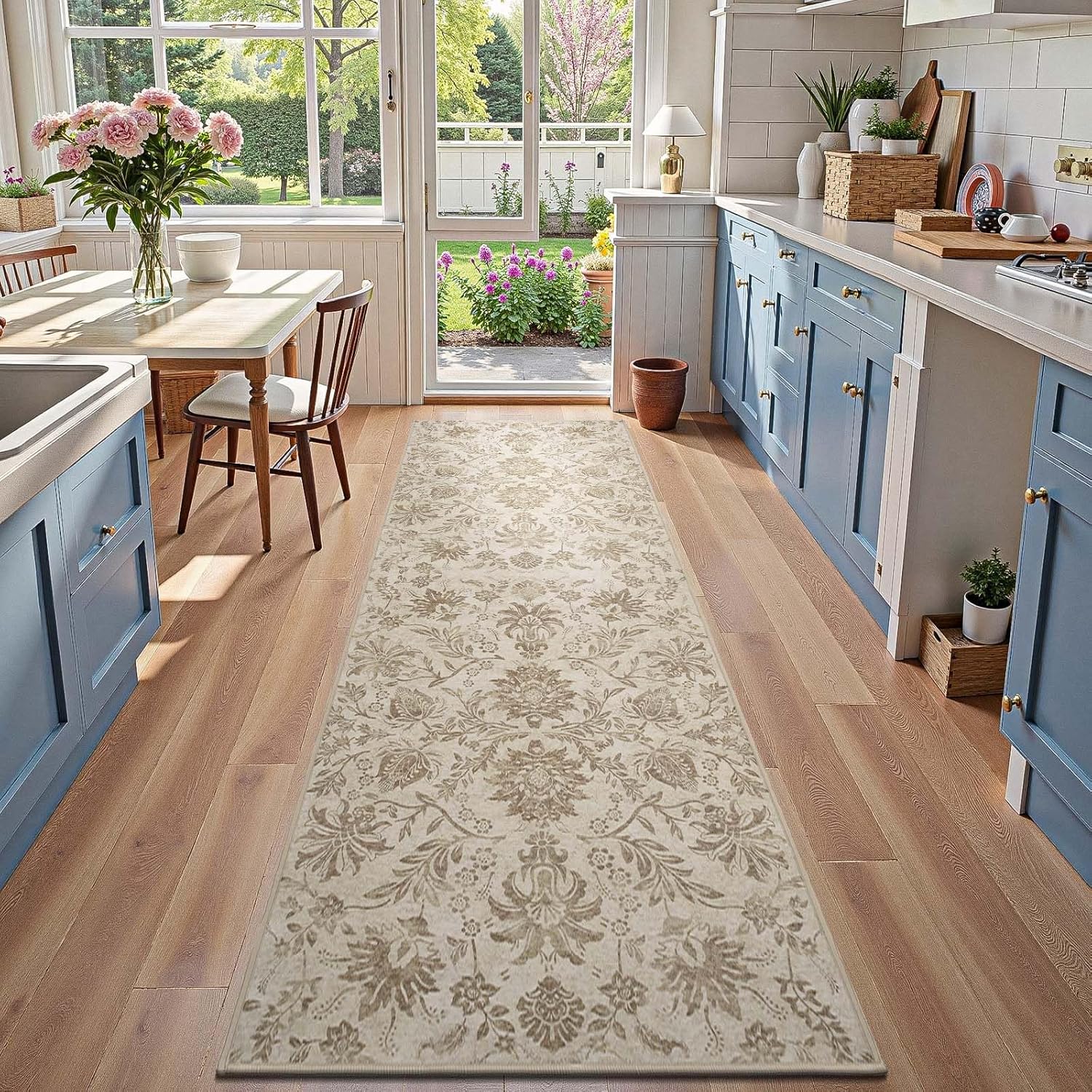 Vintage-Inspired Floral Runner Rug for Kitchen and Hallway