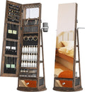 Mirror Jewelry Cabinet with LED Lights and 360 Swivel Design