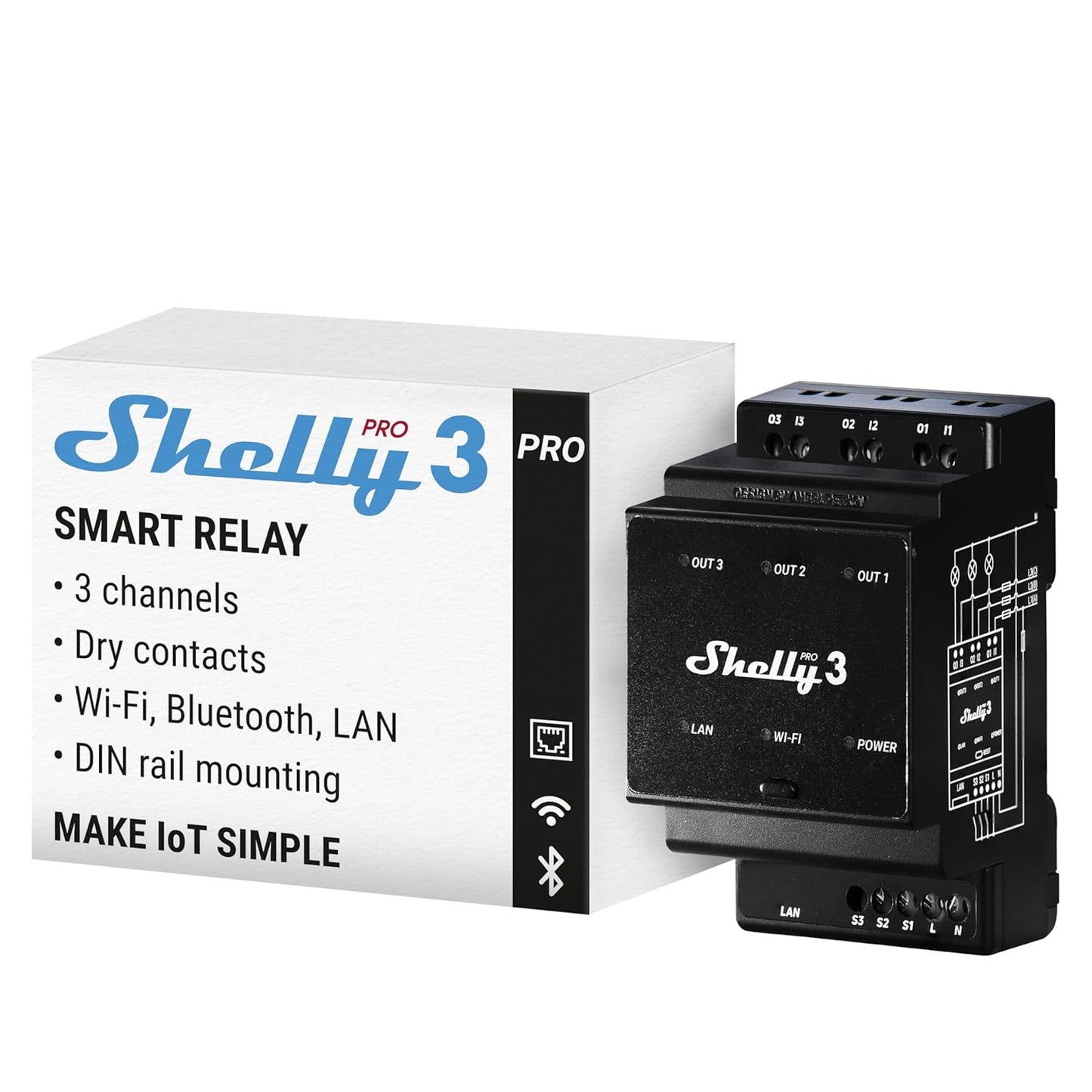 Shelly Pro 3 Smart Relay for Home Automation with Wi-Fi & LAN