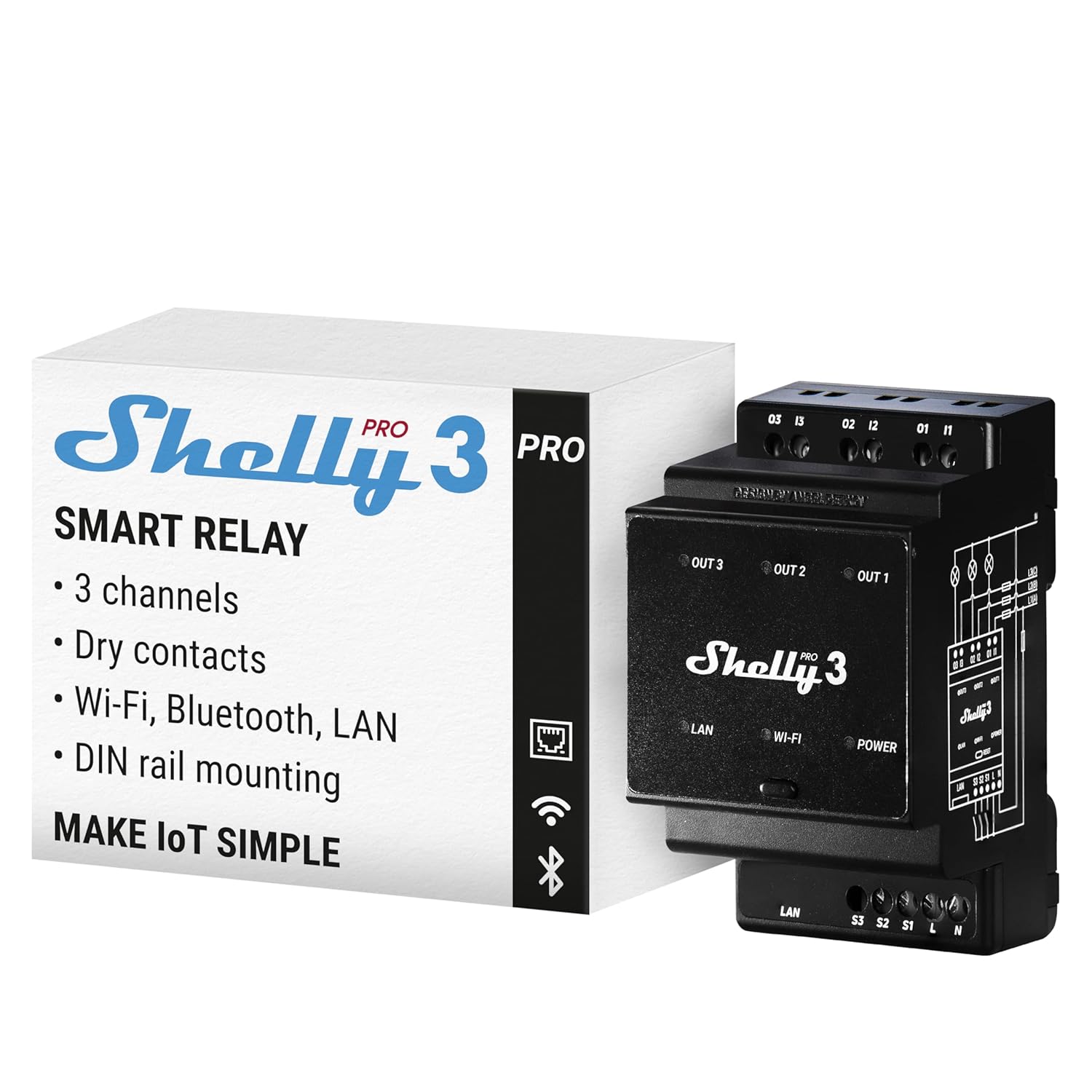 Shelly Pro 3 Smart Relay for Home Automation with Wi-Fi & LAN