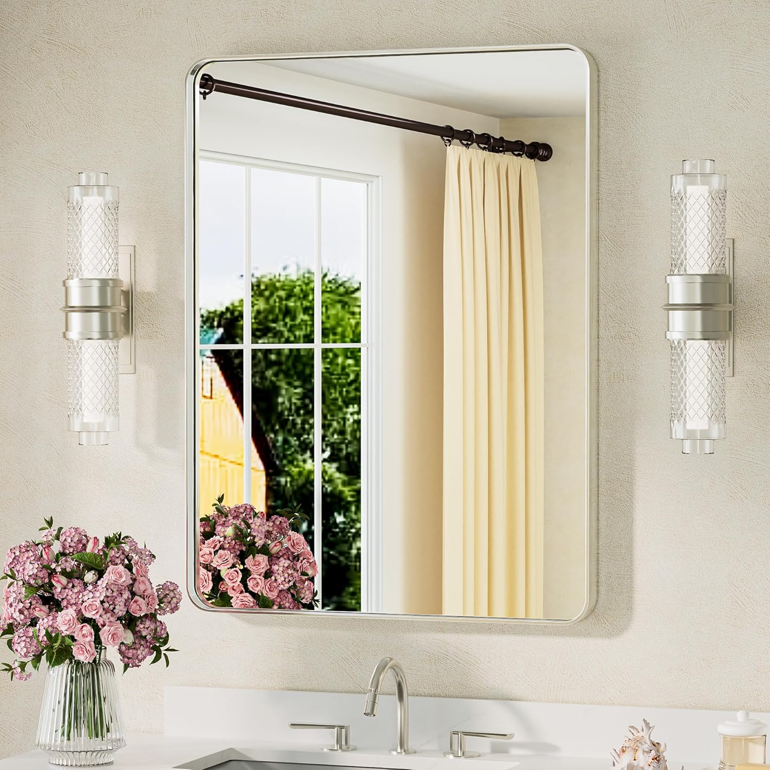 Brushed Nickel Bathroom Mirror 24 x 32 Inch Modern Design