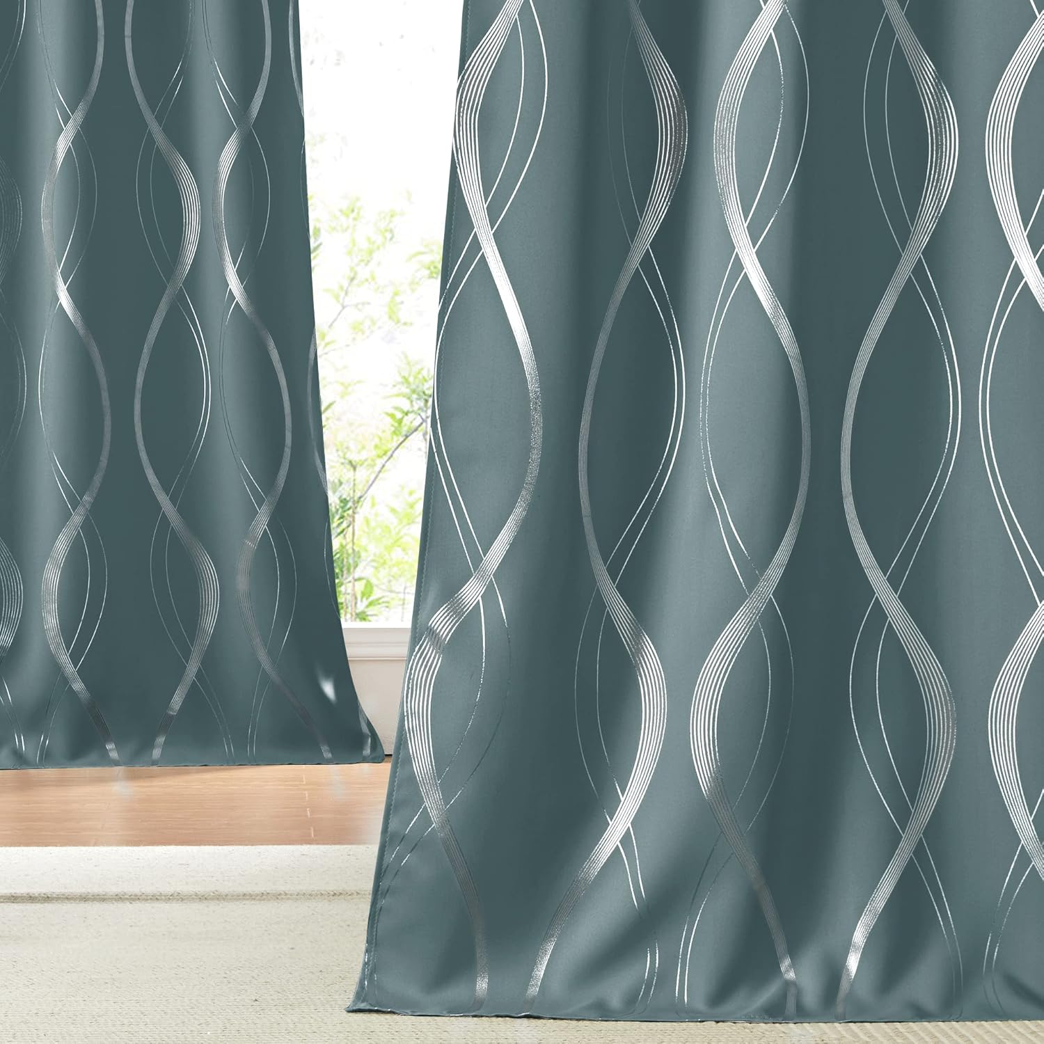 NICETOWN Blackout Curtains Panels for Living Room, Greyish Blue