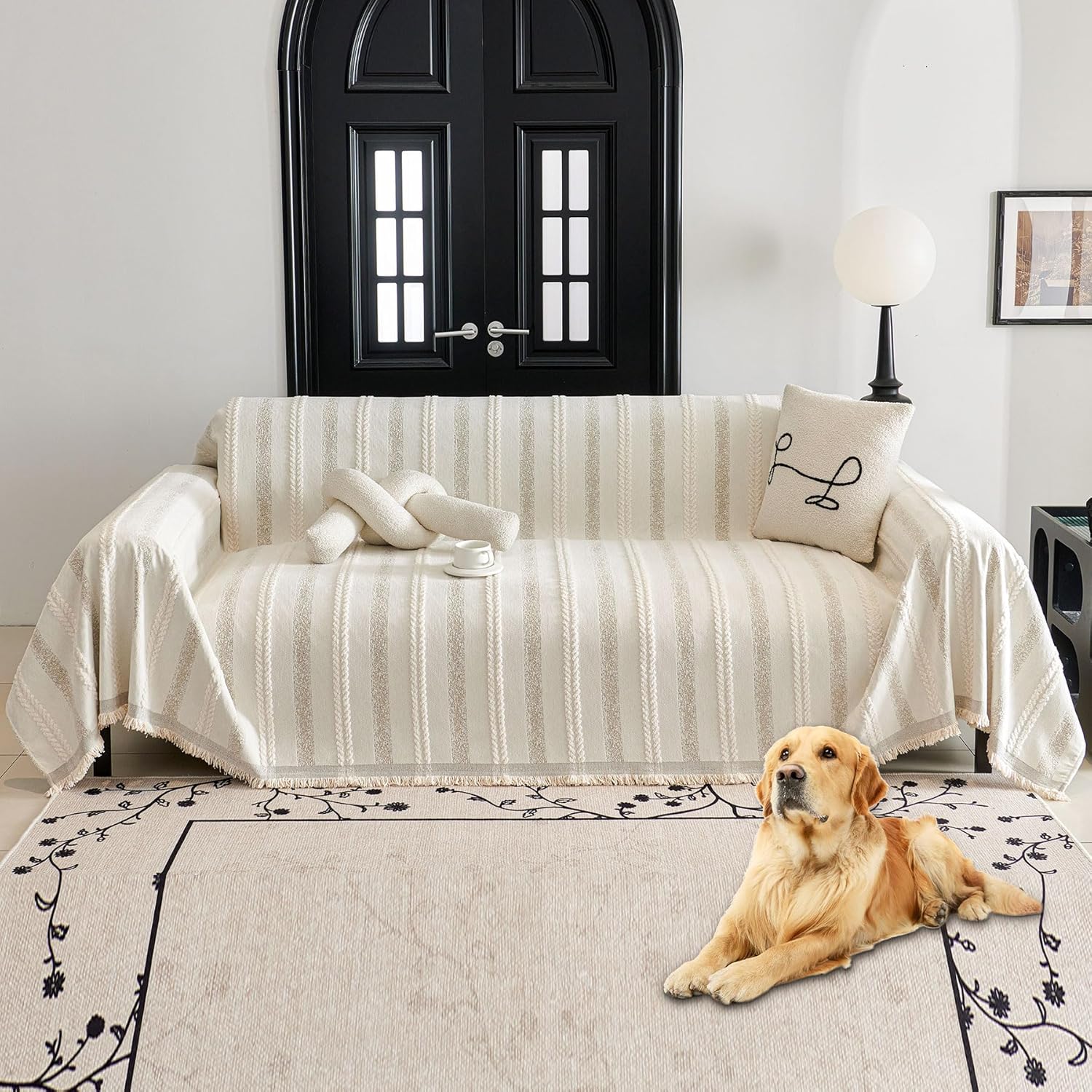 HAOMAIJIA Non Slip Couch Cover for 3 Cushion Sofa - Cream White