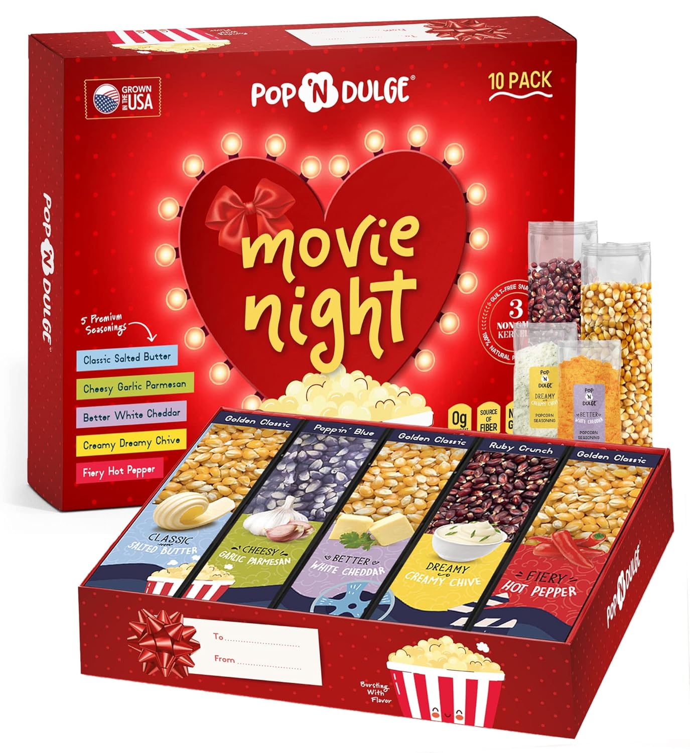 Romantic Movie Night Popcorn Set - 10pc Gourmet Flavors
