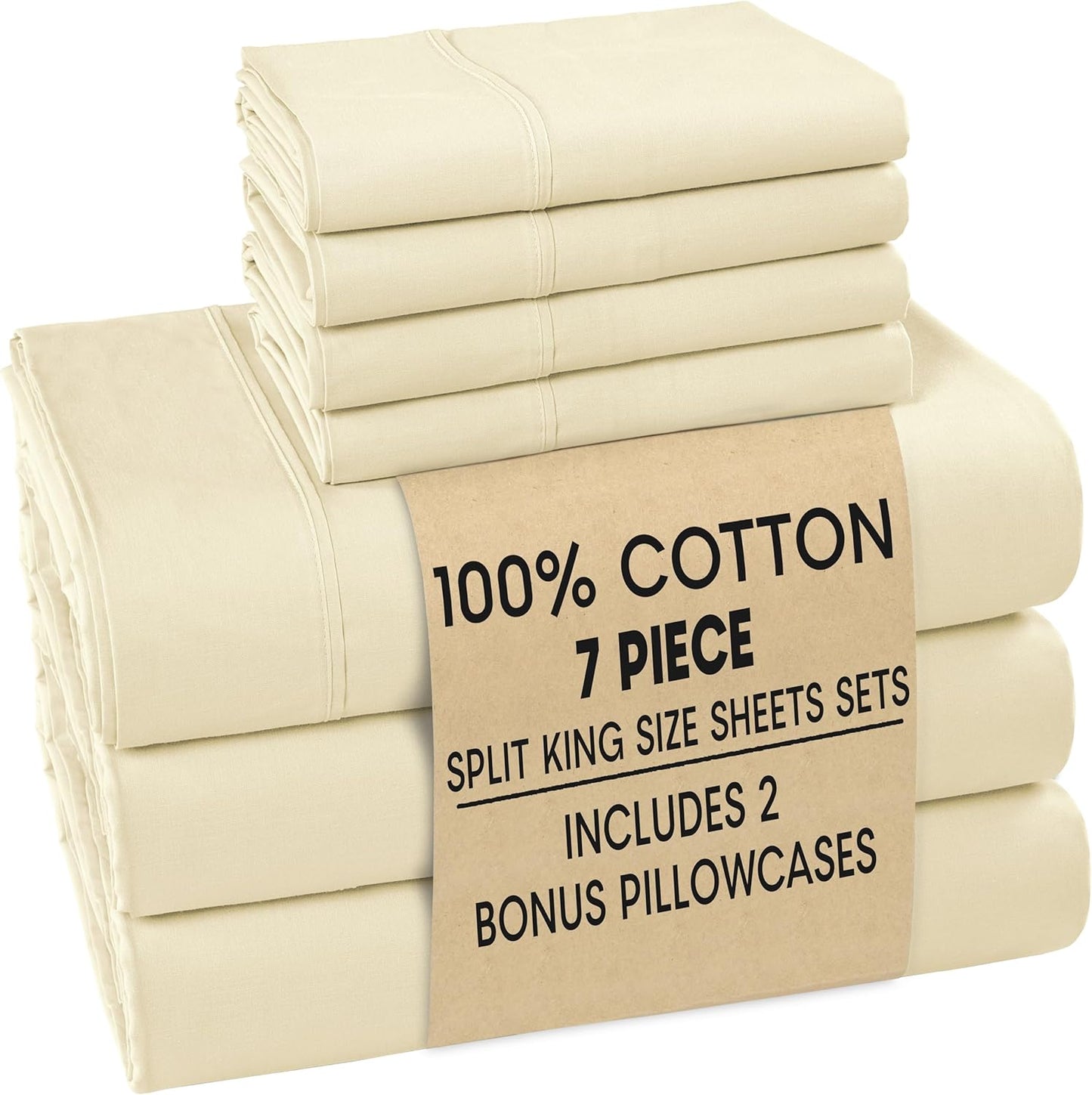 Casa Platino 100% Cotton Split King Size Sheet Set - Soft & Cool