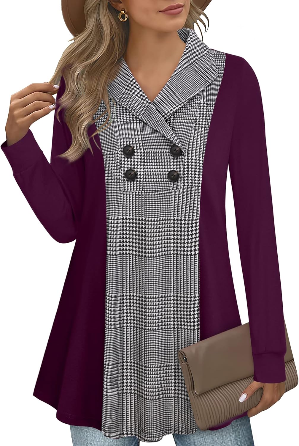 Bebonnie Womens Long Sleeve Casual V Neck Sweatshirts Tunic