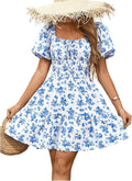 Floerns Boho Square Neck Puff Sleeve A-Line Dress - Flattering Casual