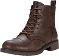 Womens Ankle Boots Lace Up Low Heel Combat Booties - Comfortable Fit