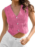 ELLEVEN Womens Summer Cropped Denim Vest - Cropped V-Neck Western