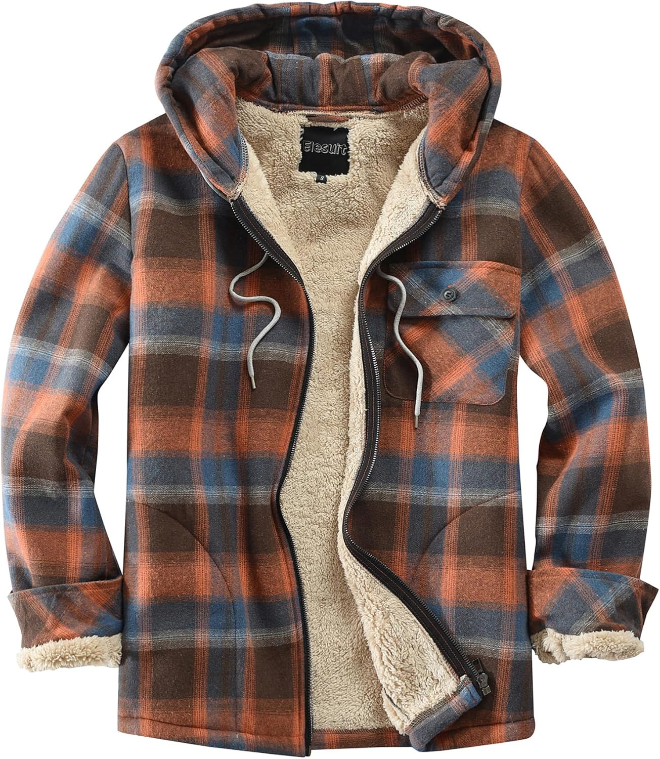 Elesuit Men's Full Zip Fleece Flannel Jacket for Cold Weather