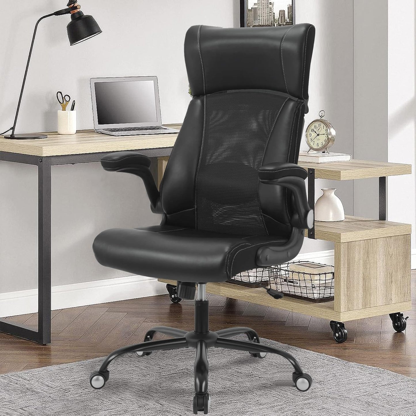 ZLHECTO Ergonomic Executive Office Chair - Lumbar Support & Flip-Up Arm