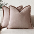 Linen Fringe Throw Pillow Covers Set of 2 26x26 in - Cozy Boho Accent