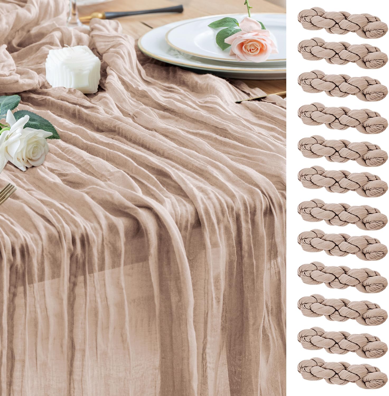 Wokceer Cheesecloth Table Runner 12Pack for Elegant Decor