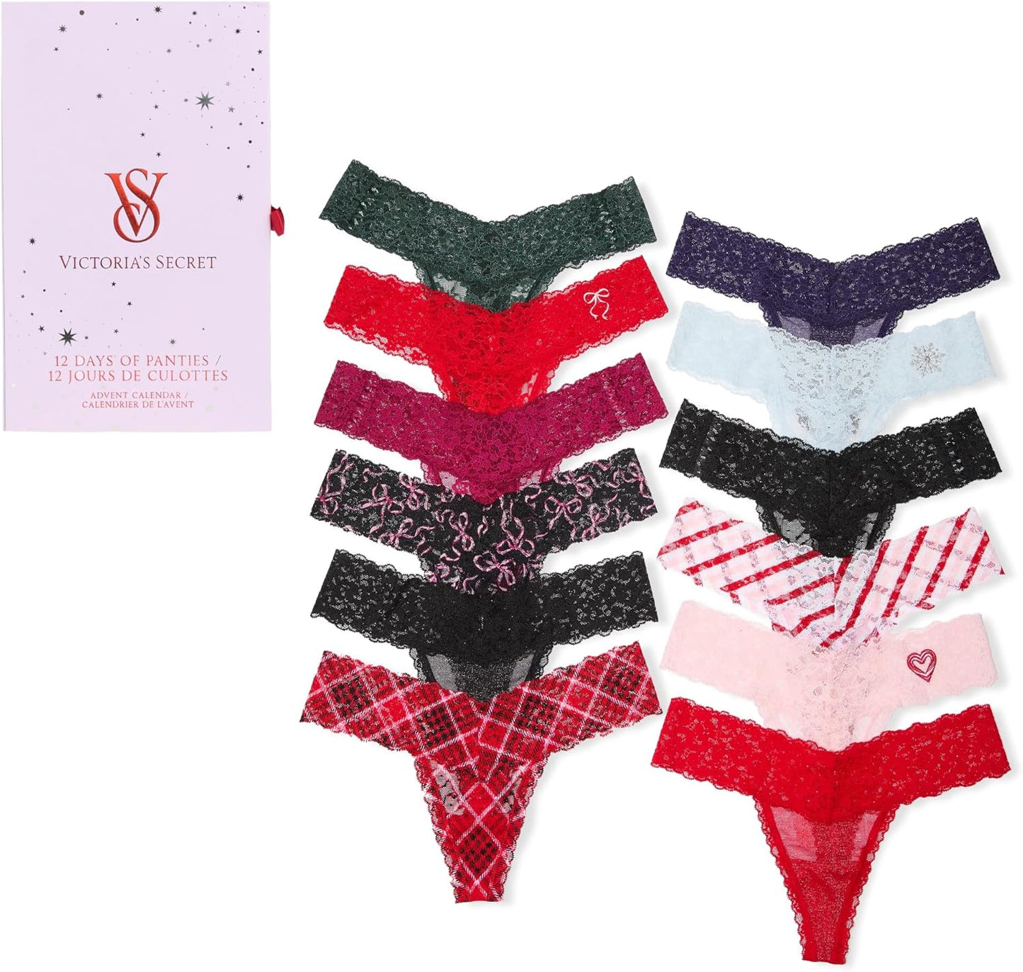 Lace Thong Underwear Multi Pack for Women - 12 Days of Panties