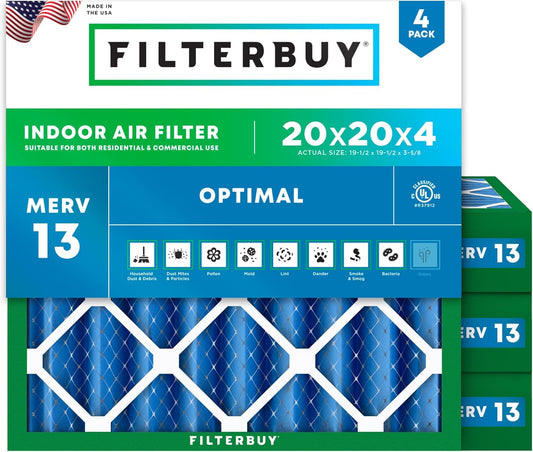 Filterbuy 20x20x4 Air Filter MERV 13 for Smoke & Allergy Defense