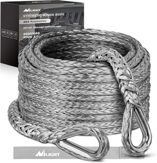 Nilight Synthetic Winch Rope Extension 3/8 Inch x 50 Feet