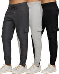 Mens 3 Pack Fleece Active Jogger Sweatpants for Men - Zipper Pockets
