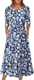 Women's 3/4 Sleeve Casual Maxi Floral Dress - Flowy Tiered A-line