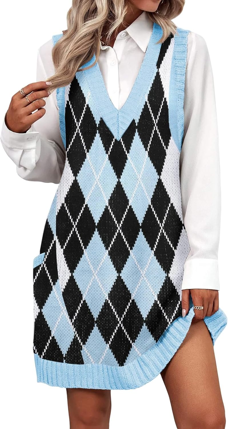 Stylish Knitted Sweater Vest Dress with Pockets for Women