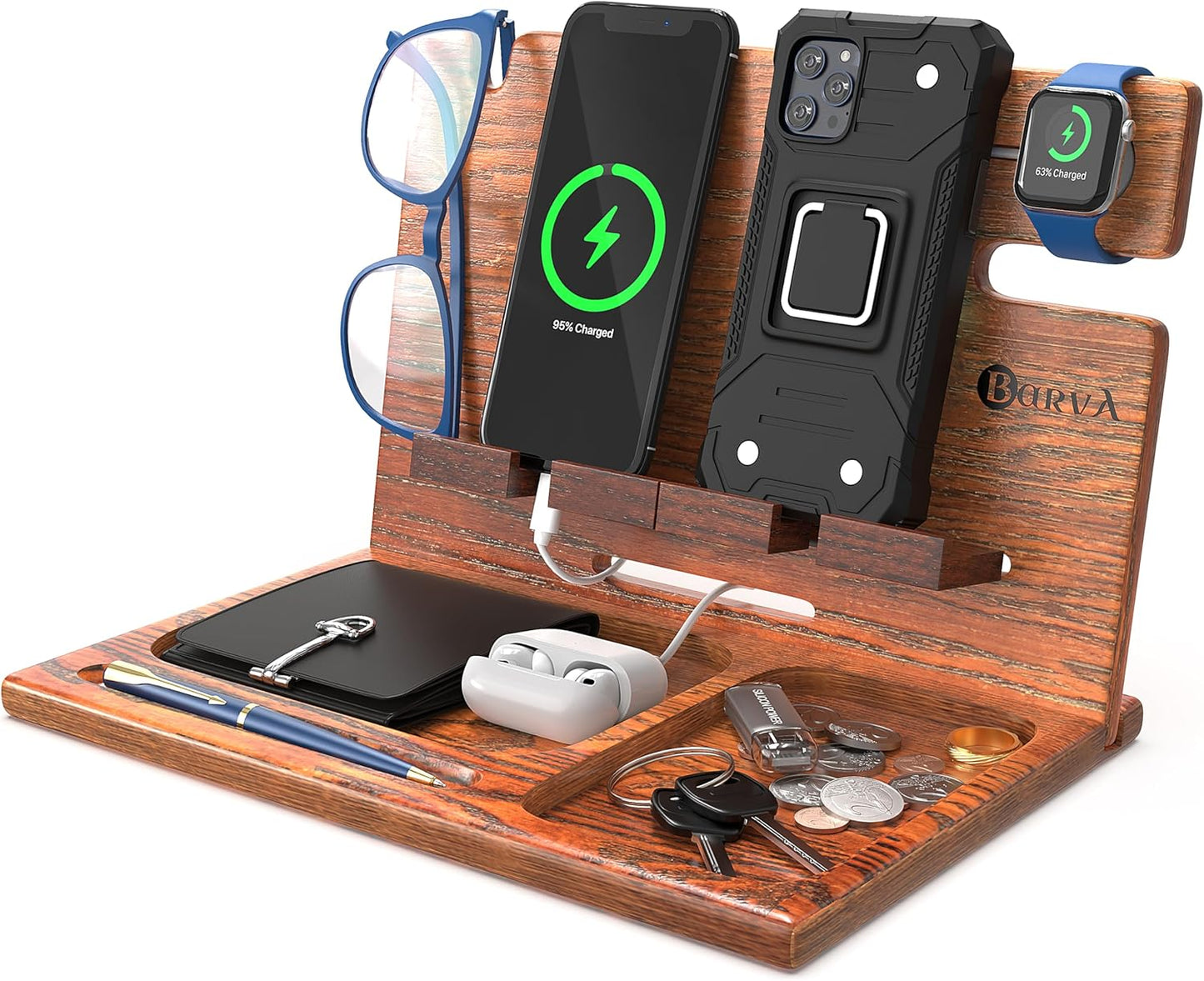 BarvA Two Phone Docking Station for Night Stand Organizer