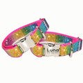 Custom Rainbow Bling Rhinestone Dog Collar with Engraved Buckle
