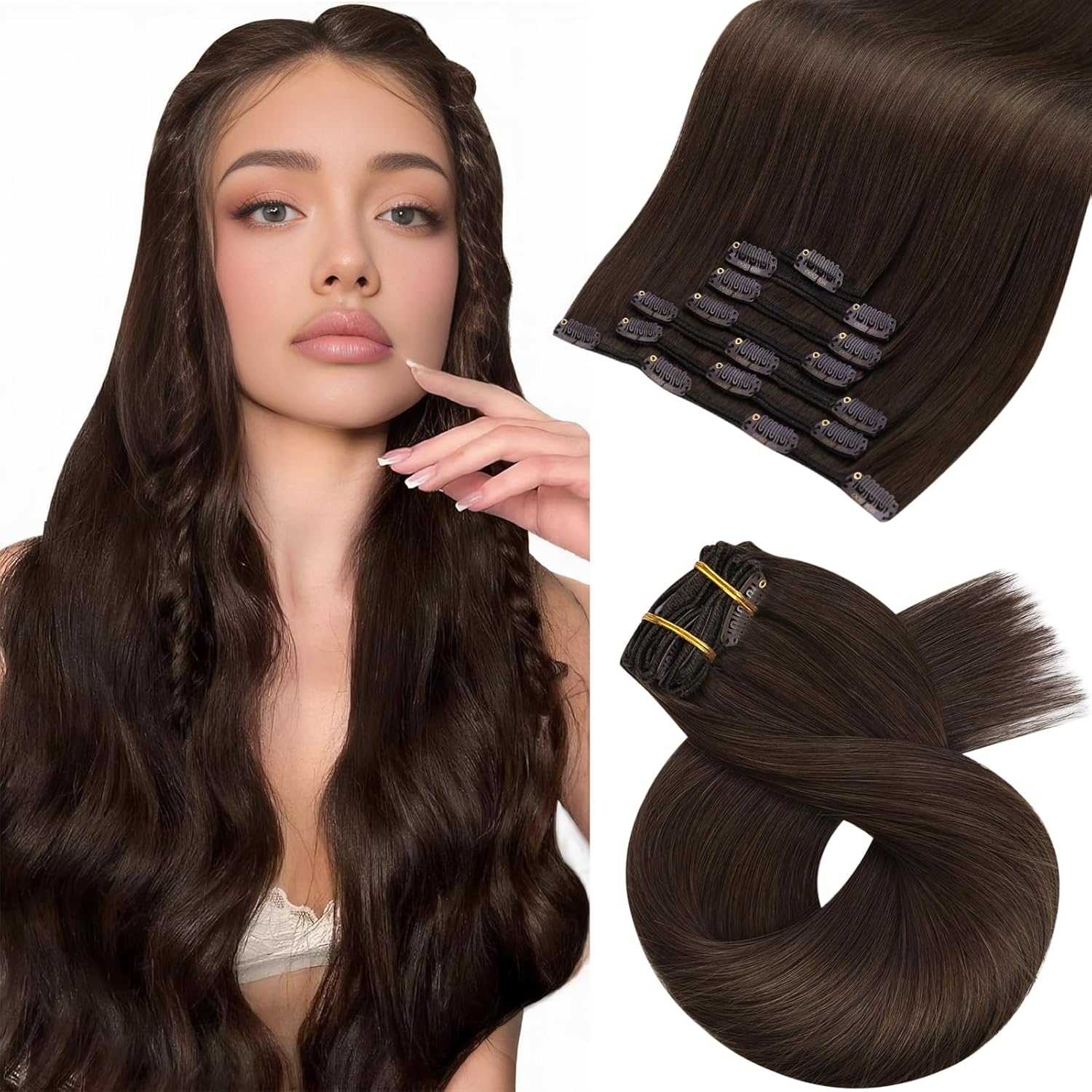 Moresoo Medium Brown Clip in Hair Extensions for Instant Volume