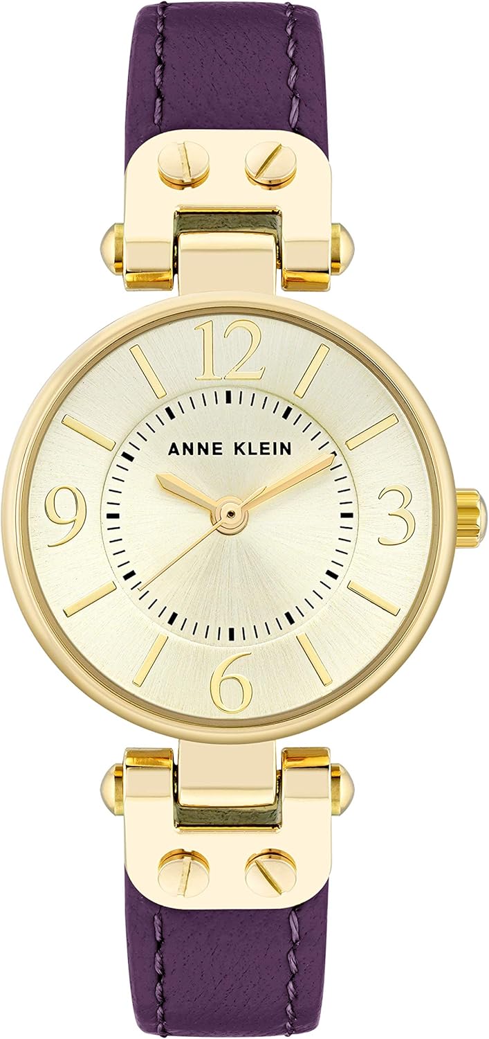 Anne Klein Women's Leather Strap Watch with Purple Band Style