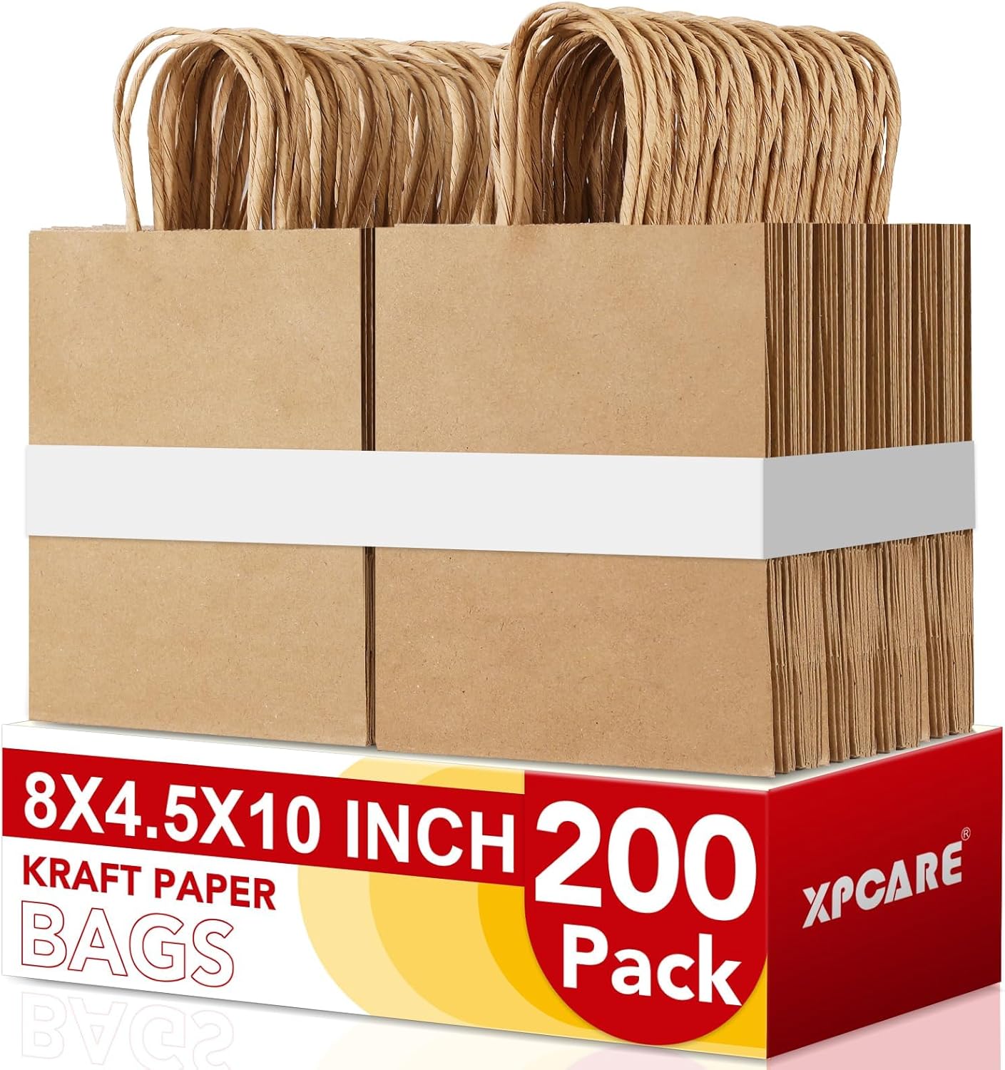 XPCARE 200Pack Paper Bags 8x4.5x10 Inch for Every Occasion