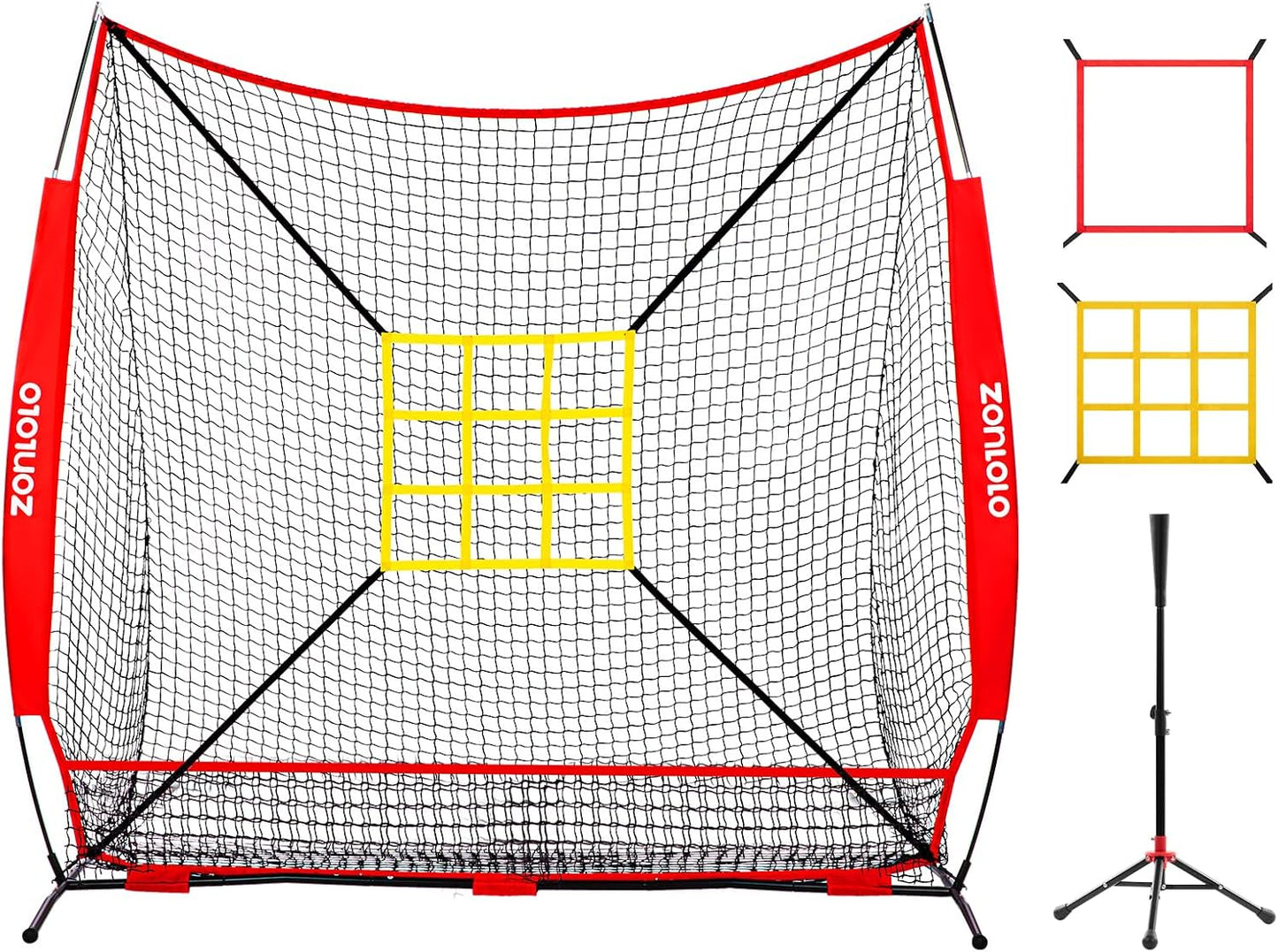 7x7 ft Baseball Net with Batting Tee and Large Ball Collection