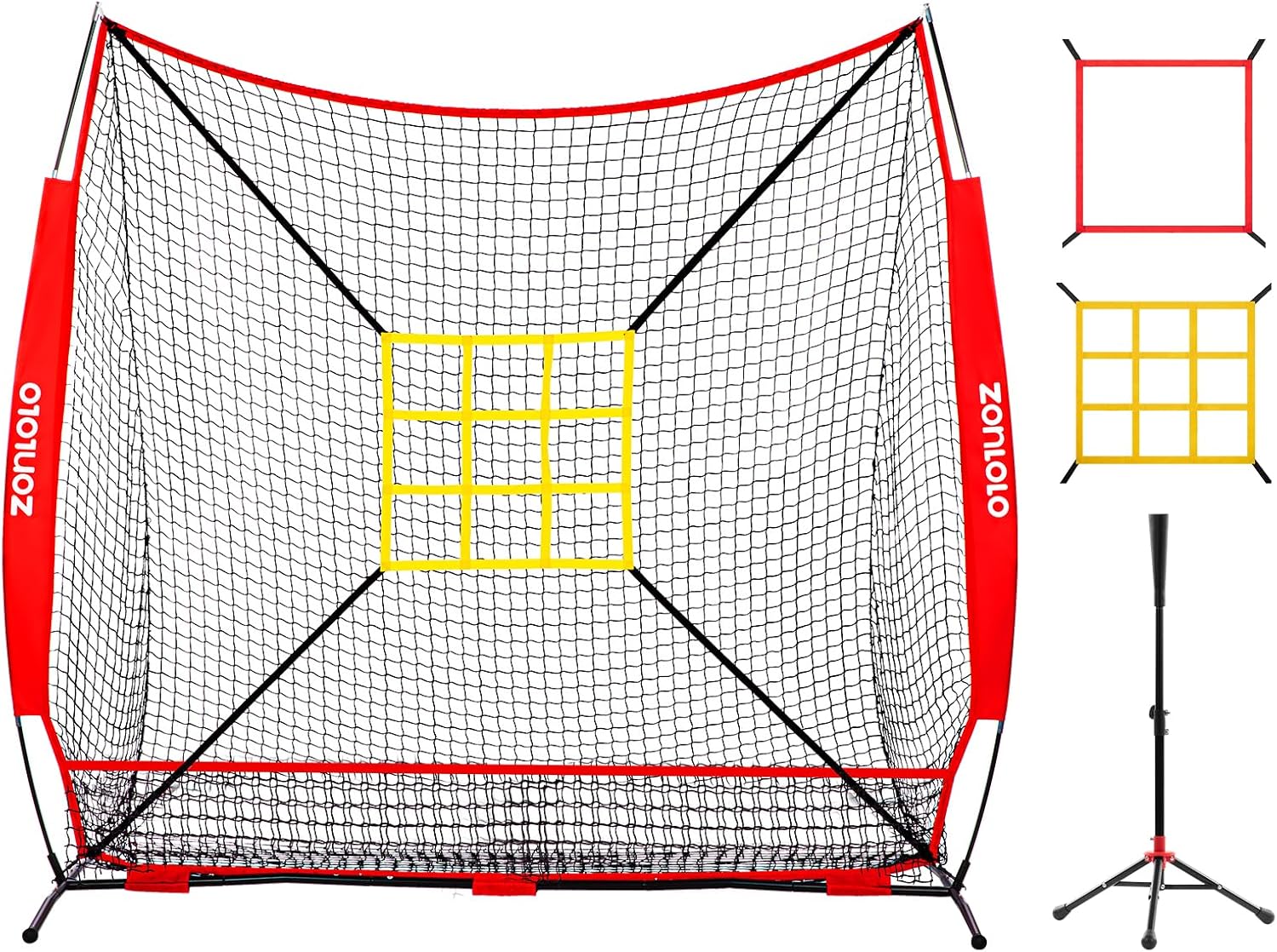 7x7 ft Baseball Net with Batting Tee and Large Ball Collection