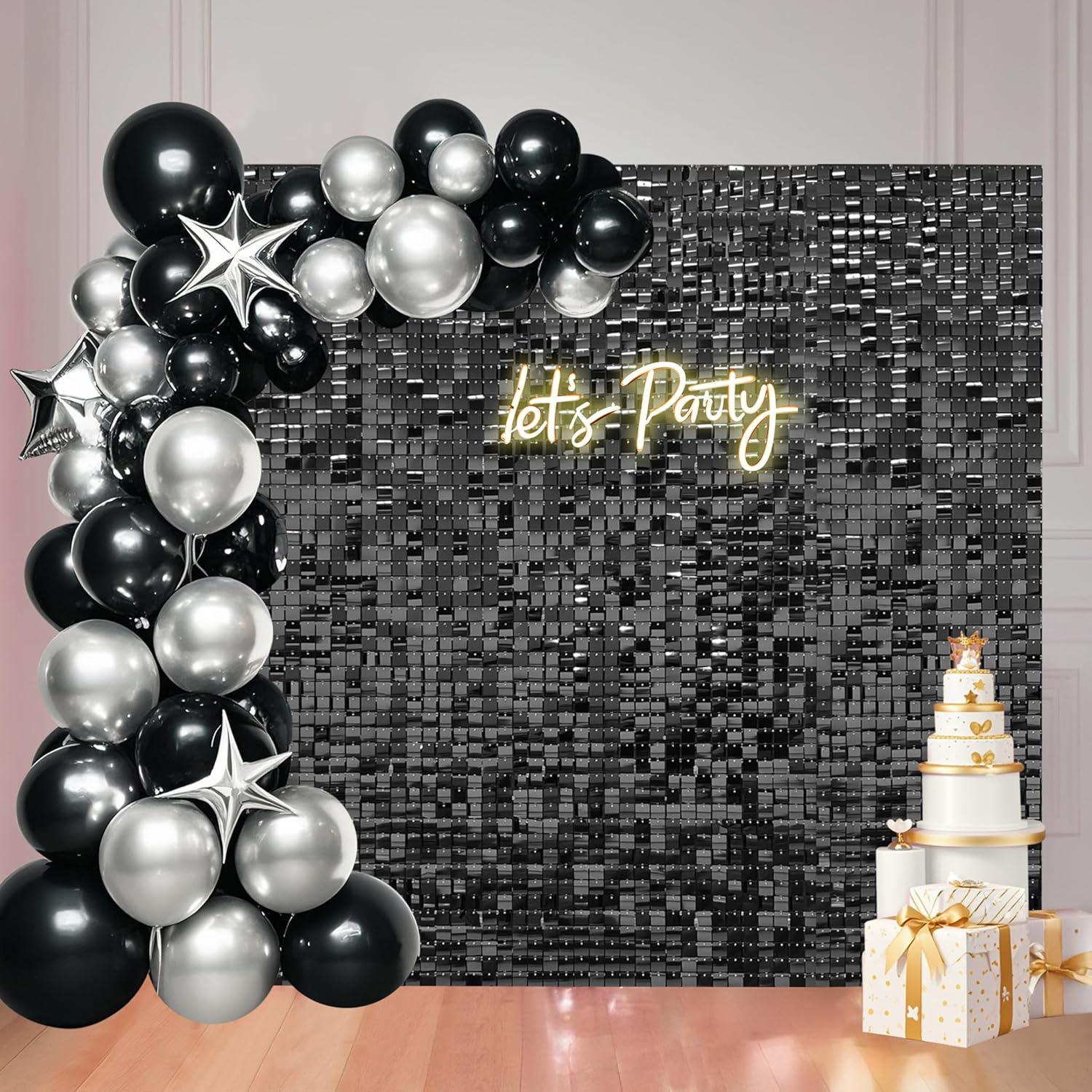 36 Pcs Black Shimmer Wall Backdrop Panels for Stunning Events