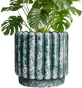 Ceramic Pots for Plants 9.6 in - Fluted Green Planter for Indoor