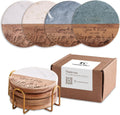 Luxury Marble and Wood Coasters Set of 4 with Gold Stand - Elegant