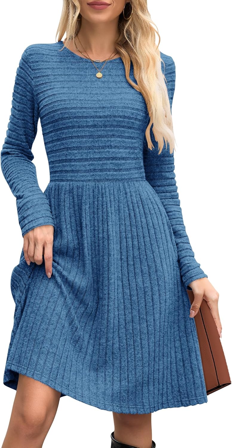 WNEEDU Fall Dresses for Women 2025 Long Sleeve Sweater Dress